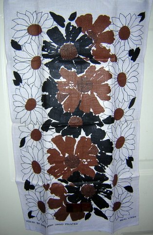 Chris Bash hand printed linen towel sophisticated slightly masculine unused vintage hc1537