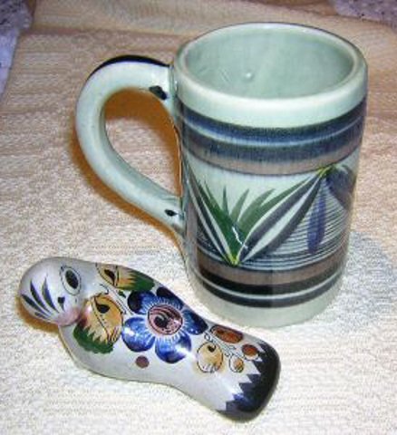 Tonala Mexican pottery mug signed numbered hc1624