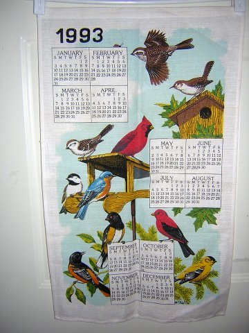 Bird calendar tea towel 1993 cotton 2 available pristine condition hc1720