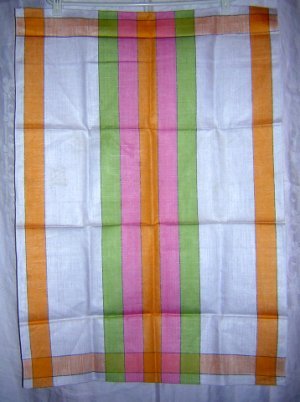 Jumbo striped linen towel sherbet colors unused vintage hc1786