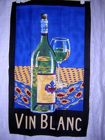 Vin Blanc white wine cotton towel unused vintage hc1854