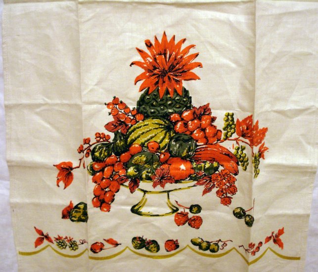 Fine Irish linen tea towel fruit compote unused vintage hc2036