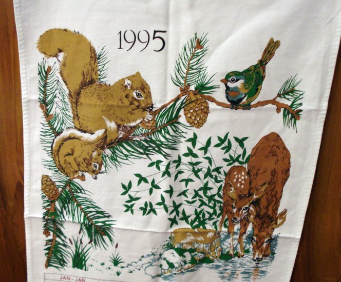 1995 Calendar cotton towel forest creatures mint vintage hc2068