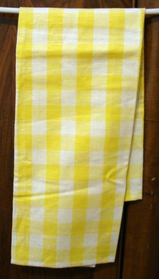Linen cotton yellow white check tea or kitchen towel unused hc2074