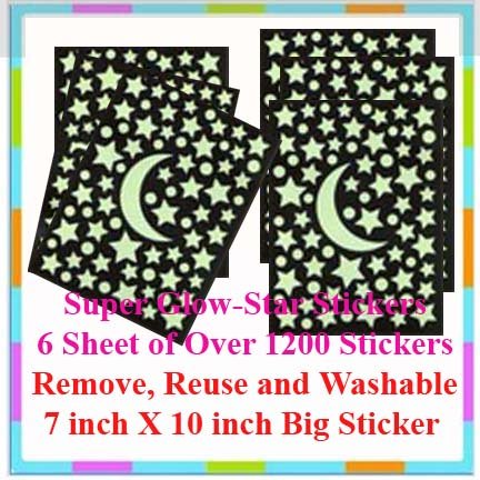 6 Super Glow Sticker Sheet (7 X 10 inch) + Free Gift