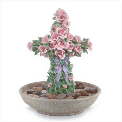 Rose-Covered Cross Water Fountain