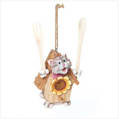 Cat Birdhouse With Fork and Spoon