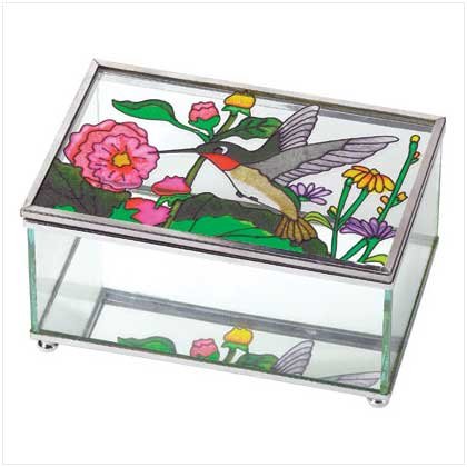 Hummingbird Stained Glass Jewelry Box