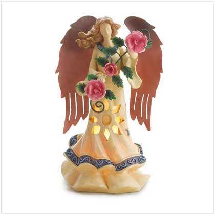 Ethereal Lighted Angel Bearing Roses