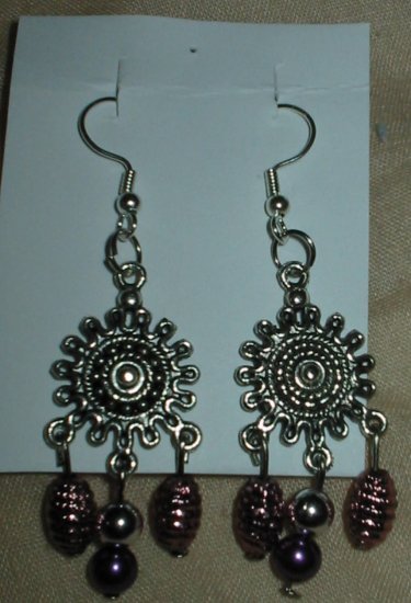 Silver and purple drop earrings
