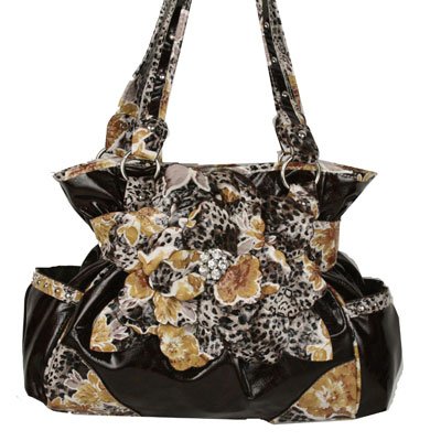 Brown LEOP/FLORAL Flower BELTED Handbag w/ Wallet