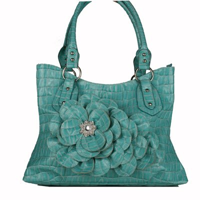 Turquoise CROC Large FLOWER Handbag
