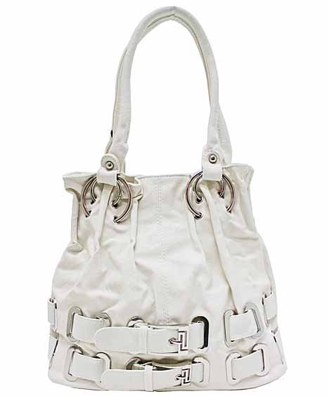 Simulated leather double belted tote