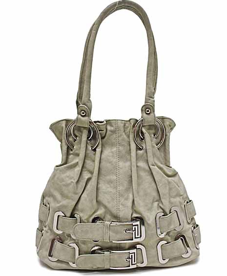 Simulated leather double belted tote