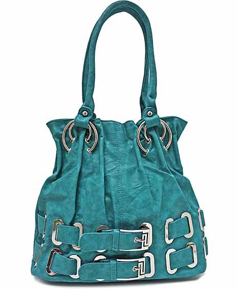 Simulated leather double belted tote