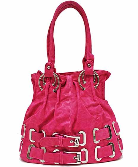 Simulated leather double belted tote