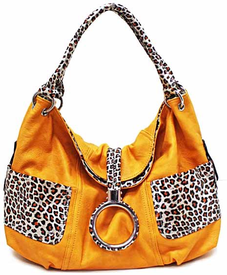 Leopard print details on simulated leather hobo