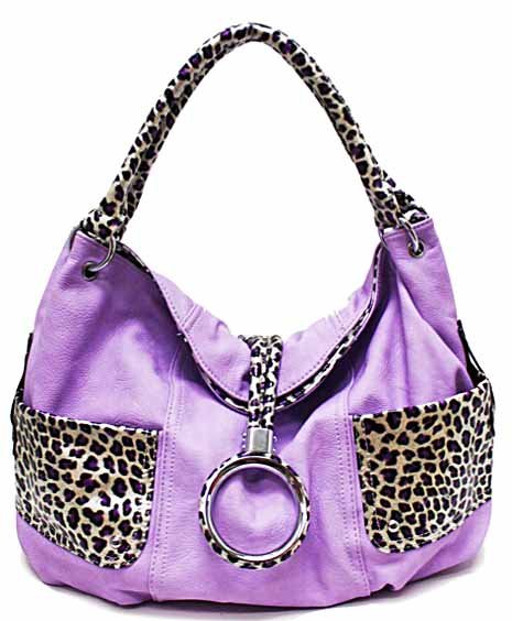 Leopard print details on simulated leather hobo
