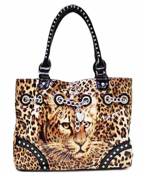 Leopard print on simulated leather tote