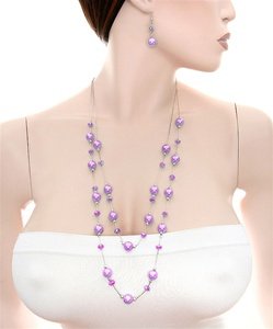 PEARL TWO LINE PURPLE FASHION NECKLACE SET J004209
