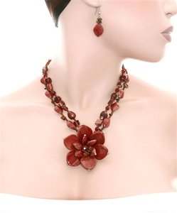 BROWN FASHION BEAD NECKLACE SET FSN1376BR