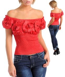 Off shoulder floral ring shirt (M02240)