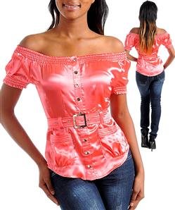 Off shoulder shirt w/ waist belt (t10056)