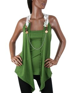 Stylish blouse w/lace neck and back and chain design (30129)