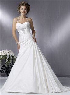 Elegant Taffeta A-Line Embroidery Halter Wedding Dresses (00202435)