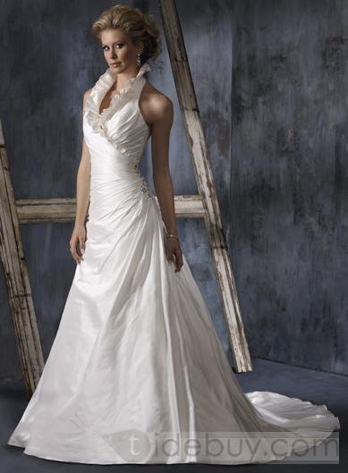 Matte Halter Wedding Dresses Chapel Train V Neck (00202416)