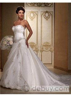 Strapless Sleeveless Satin Chapel Train embroidery Wedding Dresses (00200338)