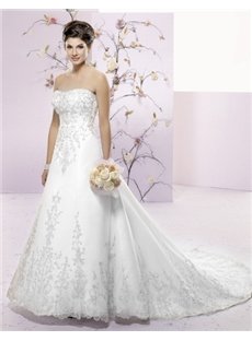 Strapless A-Line Sleeveless Chapel Train Embroidery wedding dress (00200244)