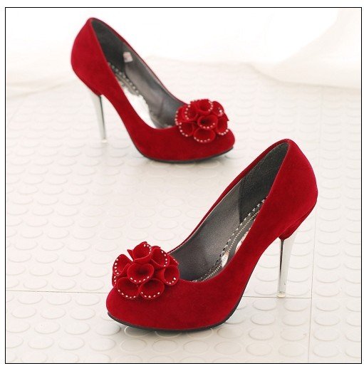 Flowers Embellished High Heels Pumps Red sz 4.5-7 (CD11052902-2)