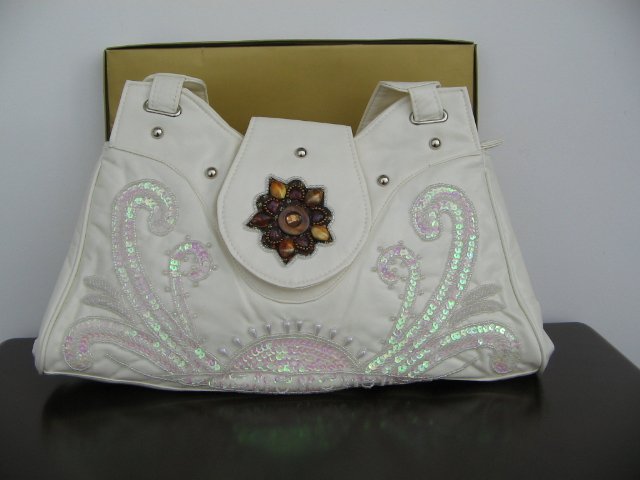 Beaded Embroidery purse White -1
