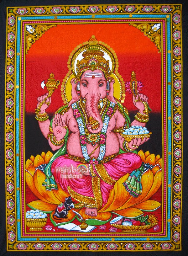 hindu elephant god Ganesh Ganesha sequin wall hanging batik tapestry