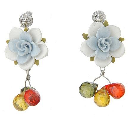 white jade & colourful crystal flower earring