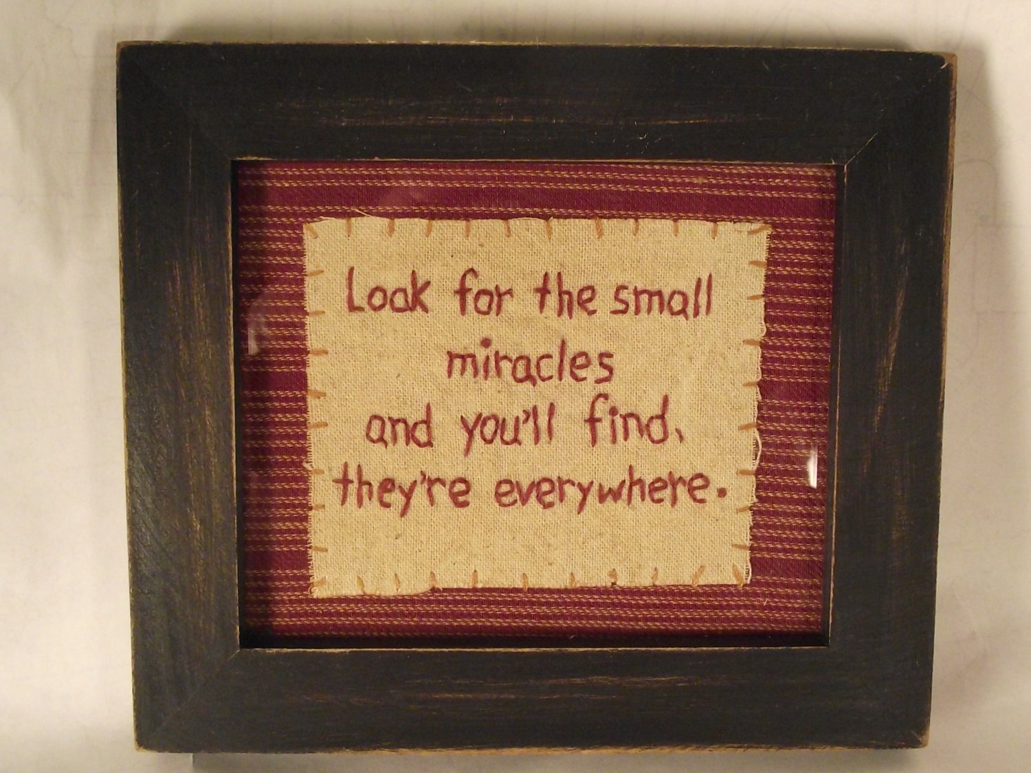 Framed Inspirational Verse Embroidery Miracles Country Primitive Home Decor