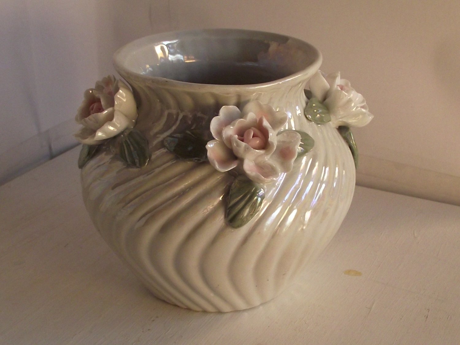 Vase Pink Roses Shabby Chic Cottage Feminine Home Decor PRETTY