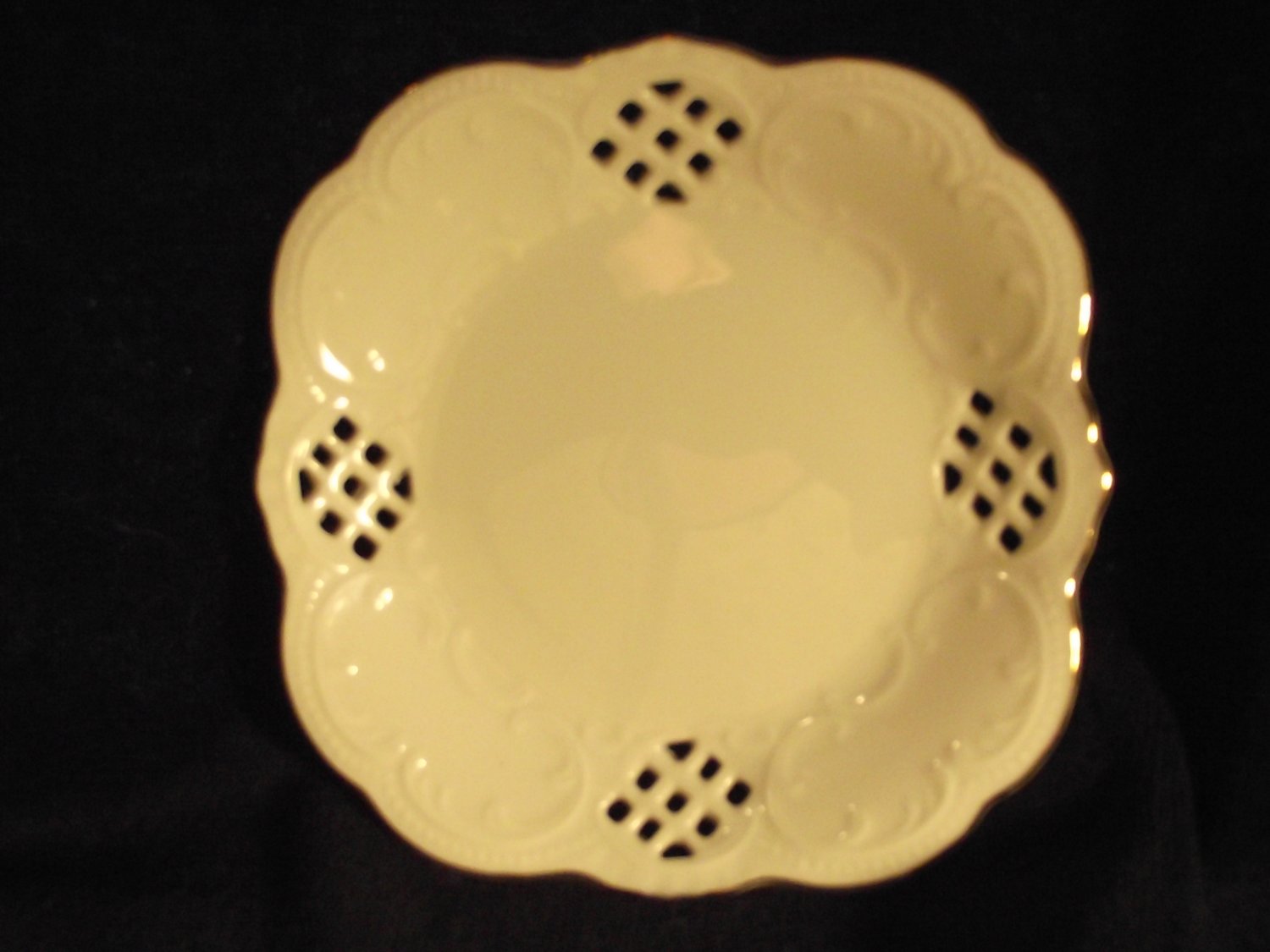 3 Collector's Plates Small Fine China Pierced Embossed Scalloped Gilded Gold Edge