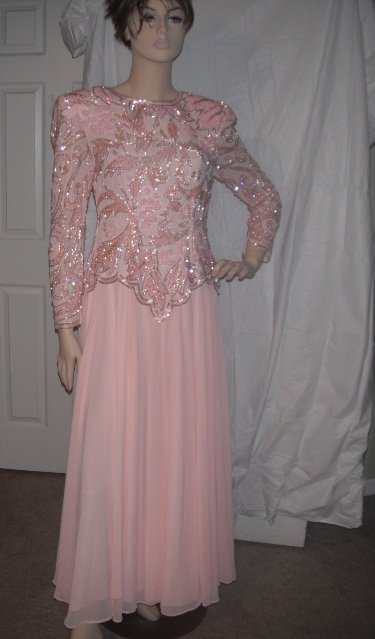 Pink Longsleeve Chiffon Sequin Dress