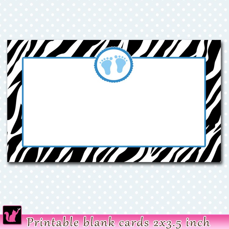 Printable Baby Shower Birthday Announcement Zebra Feet Cards Tags Blue