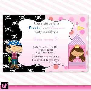 Pirate Birthday Party Invitations on Printable Pirate Fairy Princess Birthday Party Invitations Polka Dots
