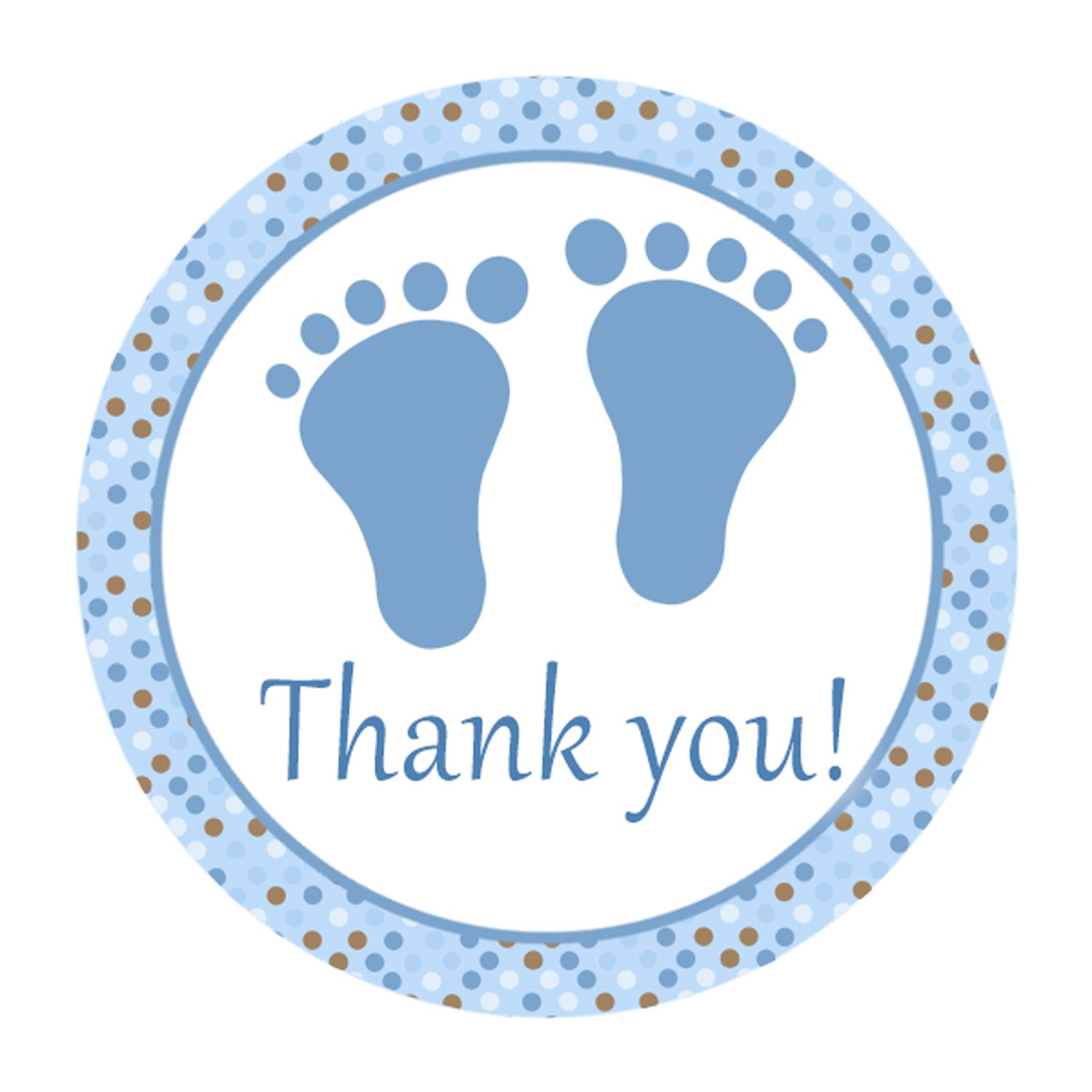 Printable Cute Blue Brown Polka Dots Baby Feet Thank You Tags Baby