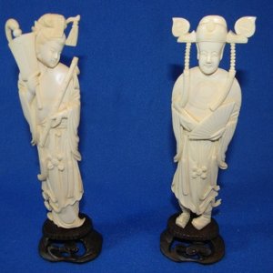 Antique Asian ivory Emperor and Empress carvings