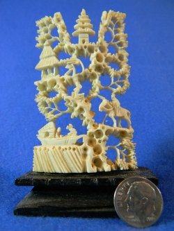 Carved Chinese antique ivory tower scene