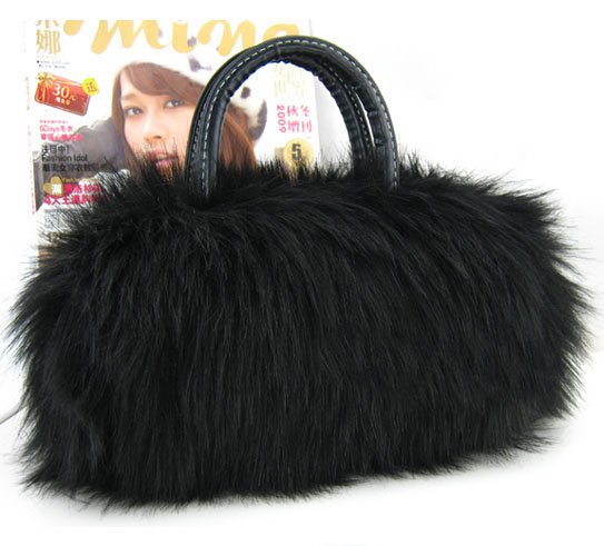 Wedding Prom Black Purse Faux Fur Shoulder bag handbag LB7