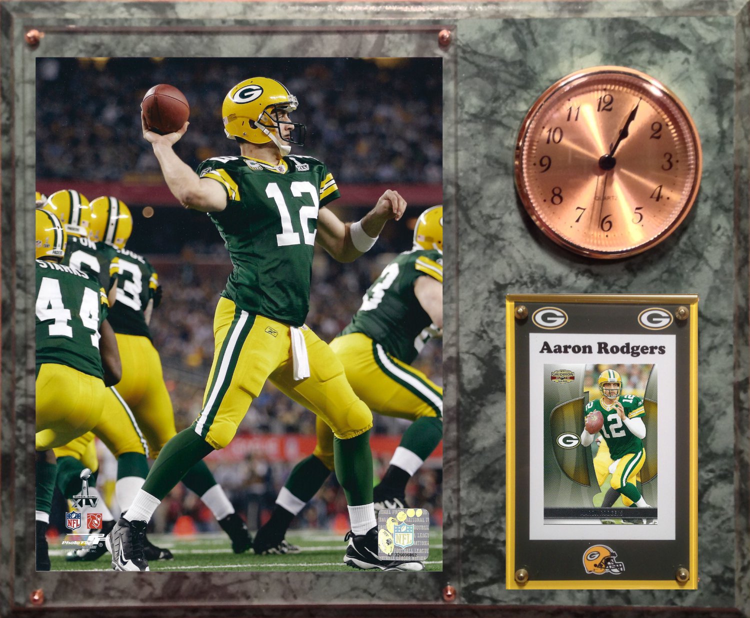 Aaron Rodgers Green Bay Packers Photo Plaque clock.