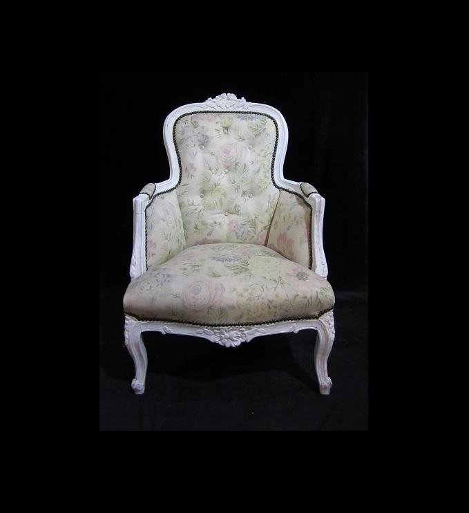 White Washed Floral Wing Chair