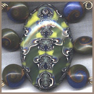 Polymer Clay Dark Blue and Green Bracelet Focal Bead