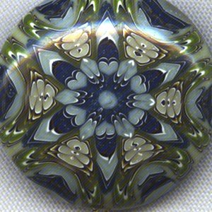 Blue and Chartreuse Polymer Clay Kaleidoscope Pendant